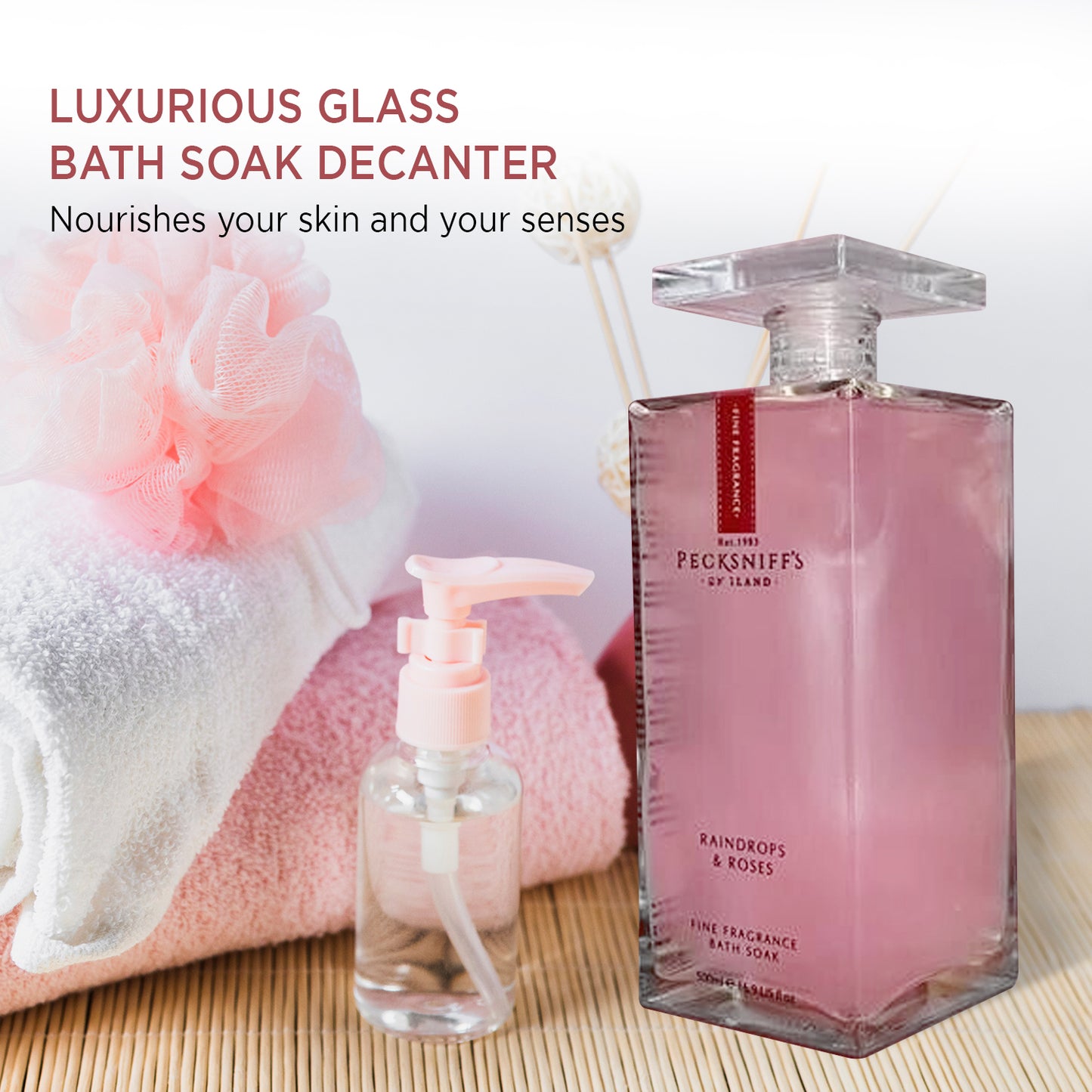 Pecksniffs Prestige Raindrops & Roses Bath Soak Decanter | 500ml/16.9 Fl Oz