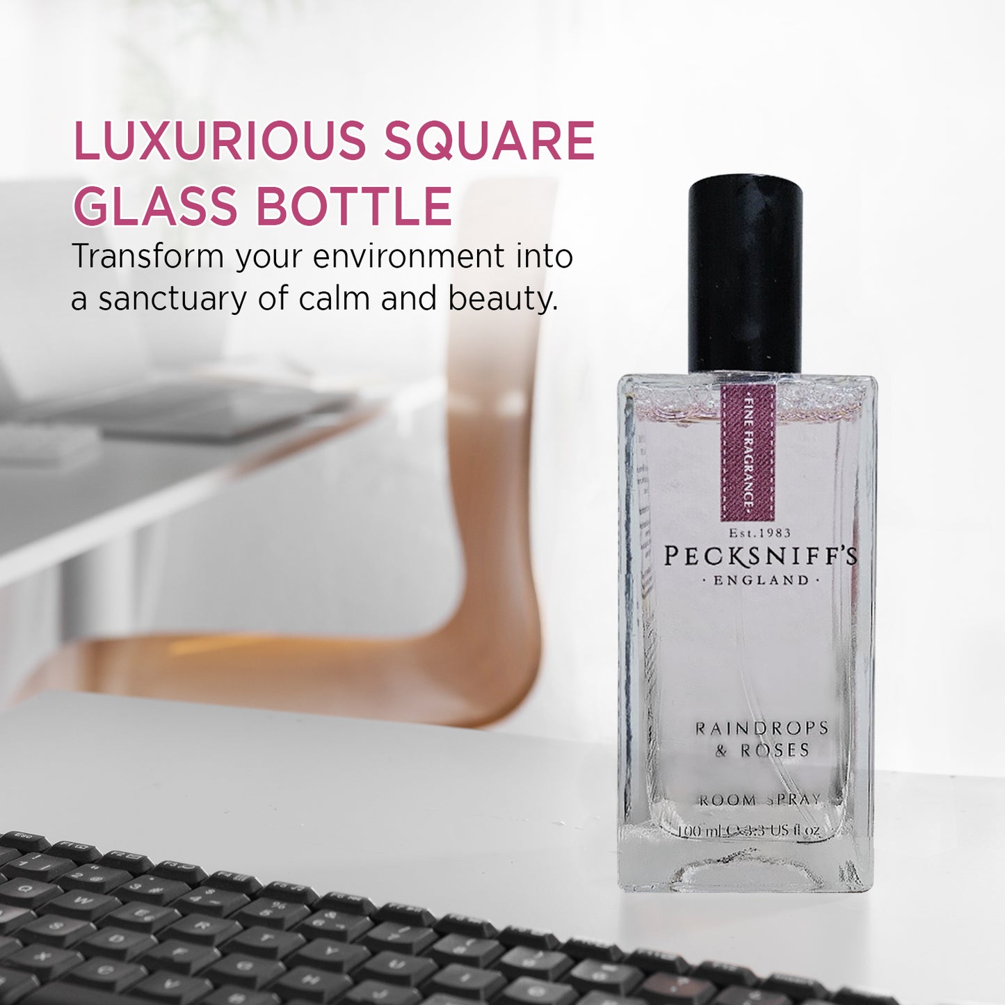 Pecksniffs Raindrops & Roses Square Room Spray | 100ml/3.38 Fl Oz