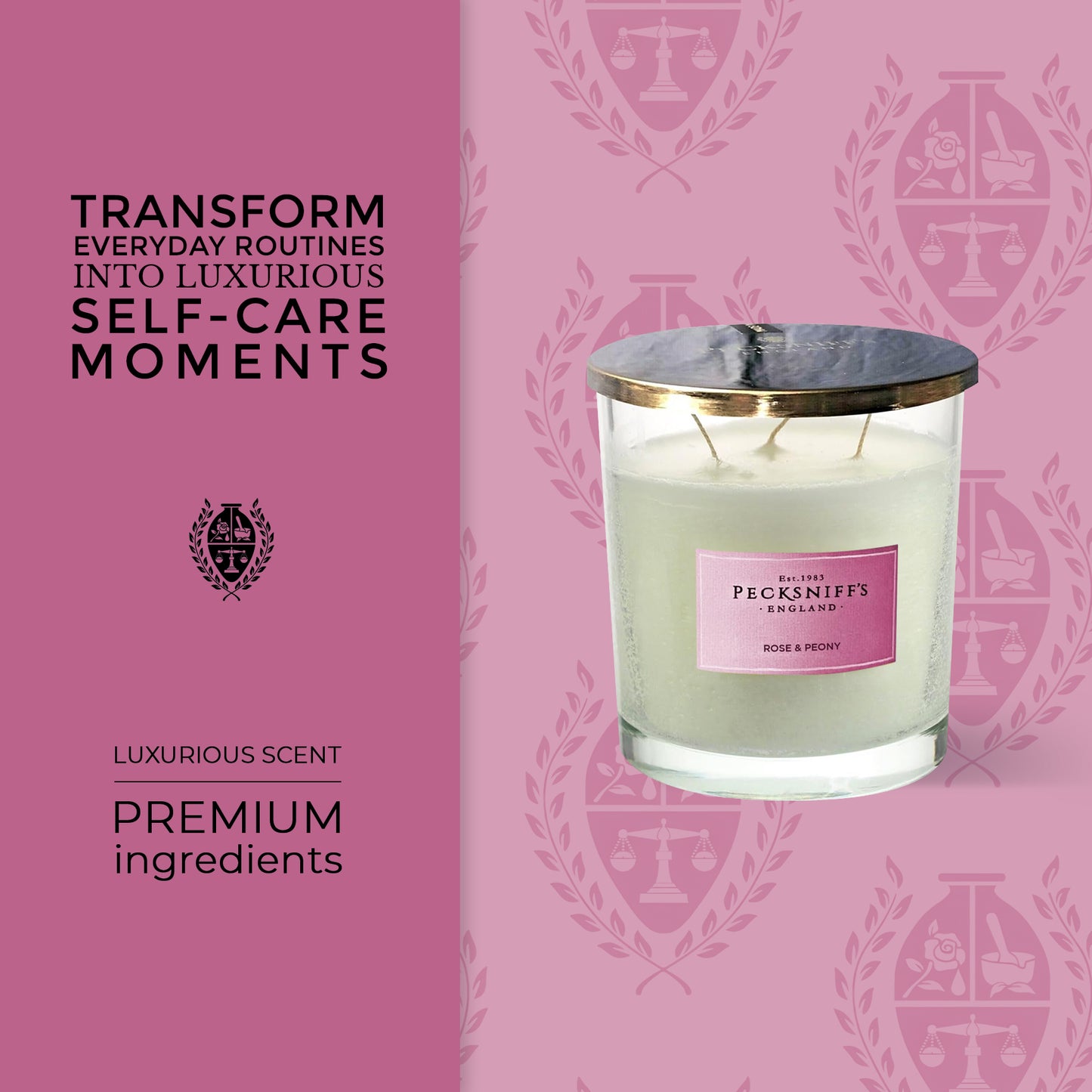 Pecksniffs Classic Rose & Peony Scented Candle | 3 Wicks, 550g/19.4oz