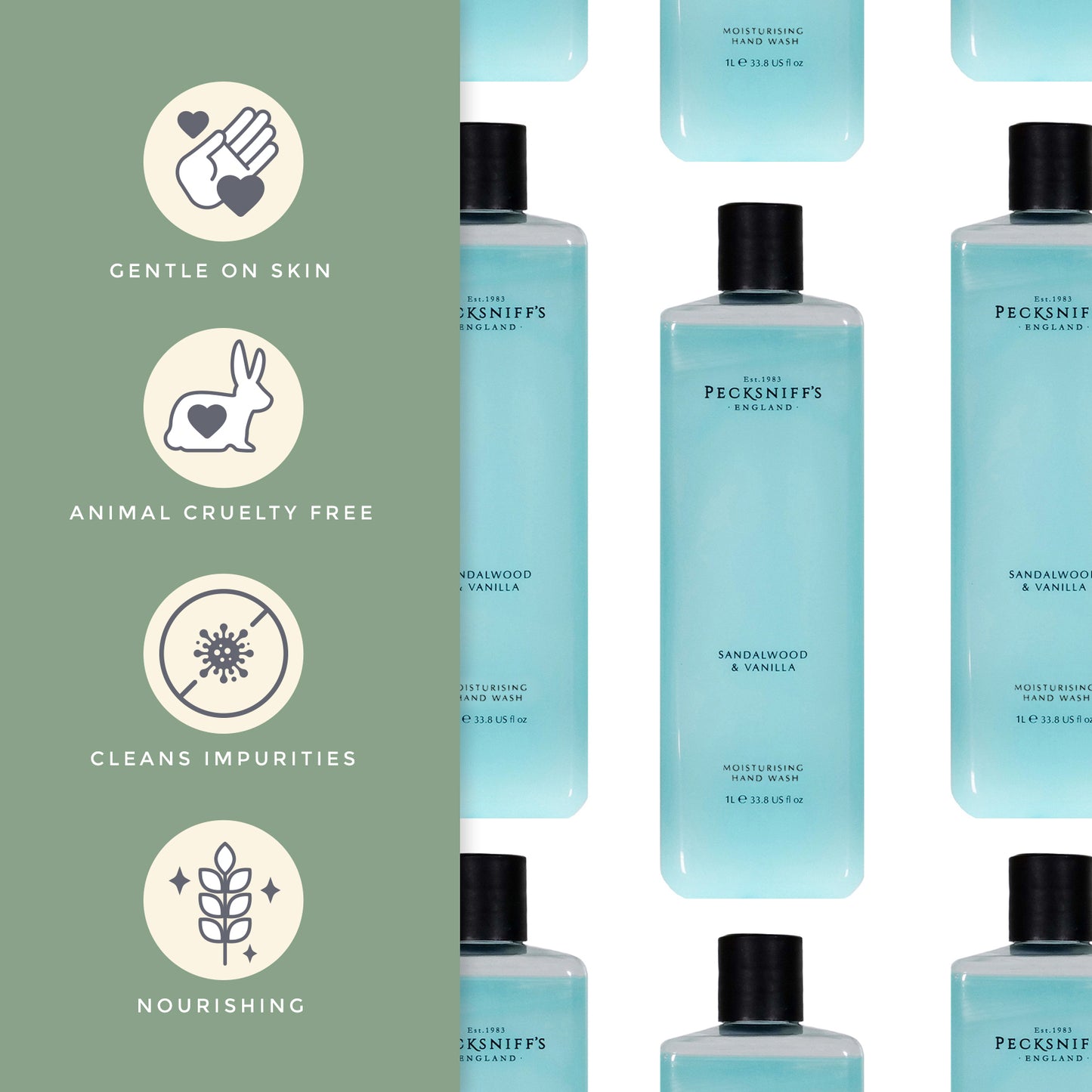 Pecksniffs Classic Sandalwood & Vanilla Scented Moisturizing Hand Wash Refill | 1L/1000ml, 33.8 Fl oz