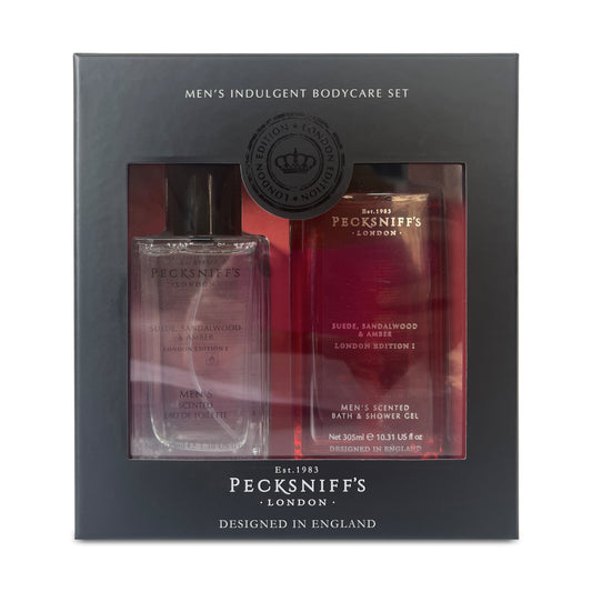 Pecksniff’s Men’s London Edition Fragrance Duo Gift Set – Suede, Sandalwood & Amber, Eau de Toilette 100ml & Bath & Shower Gel 300ml
