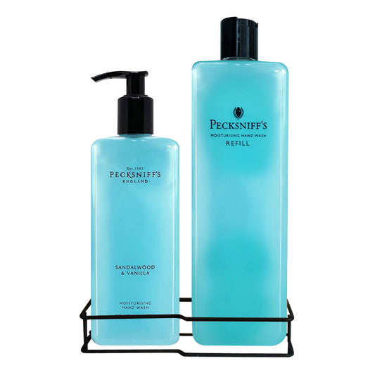 Pecksniff's Classic Sandalwood & Vanilla Moisturizing Hand Wash 500ml/16.9 Fl oz and Hand Wash Refill 1L/1000ml,33.8 Oz