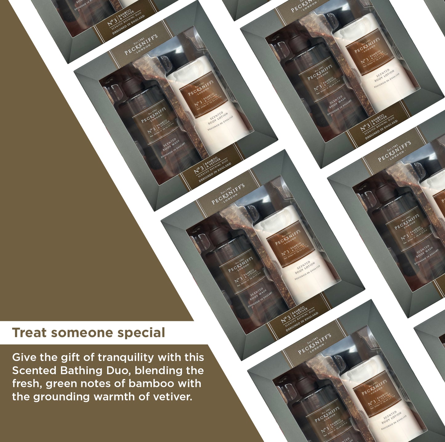 Pecksniffs Mens Bathing Duo Collection – Bamboo & Vetiver Scented Body Wash and Body Lotion Gift Set, 2 x 250ml