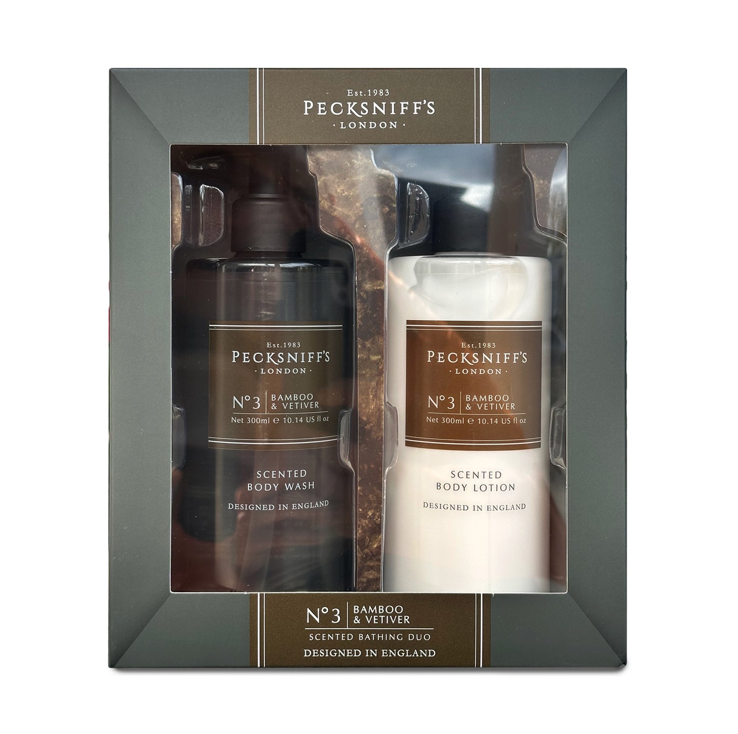 Pecksniffs Mens Bathing Duo Collection – Bamboo & Vetiver Scented Body Wash and Body Lotion Gift Set, 2 x 250ml