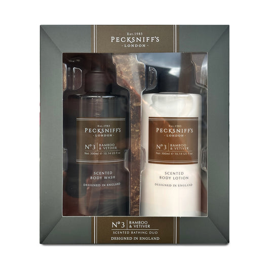 Pecksniffs Mens Bathing Duo Collection – Bamboo & Vetiver Scented Body Wash and Body Lotion Gift Set, 2 x 250ml