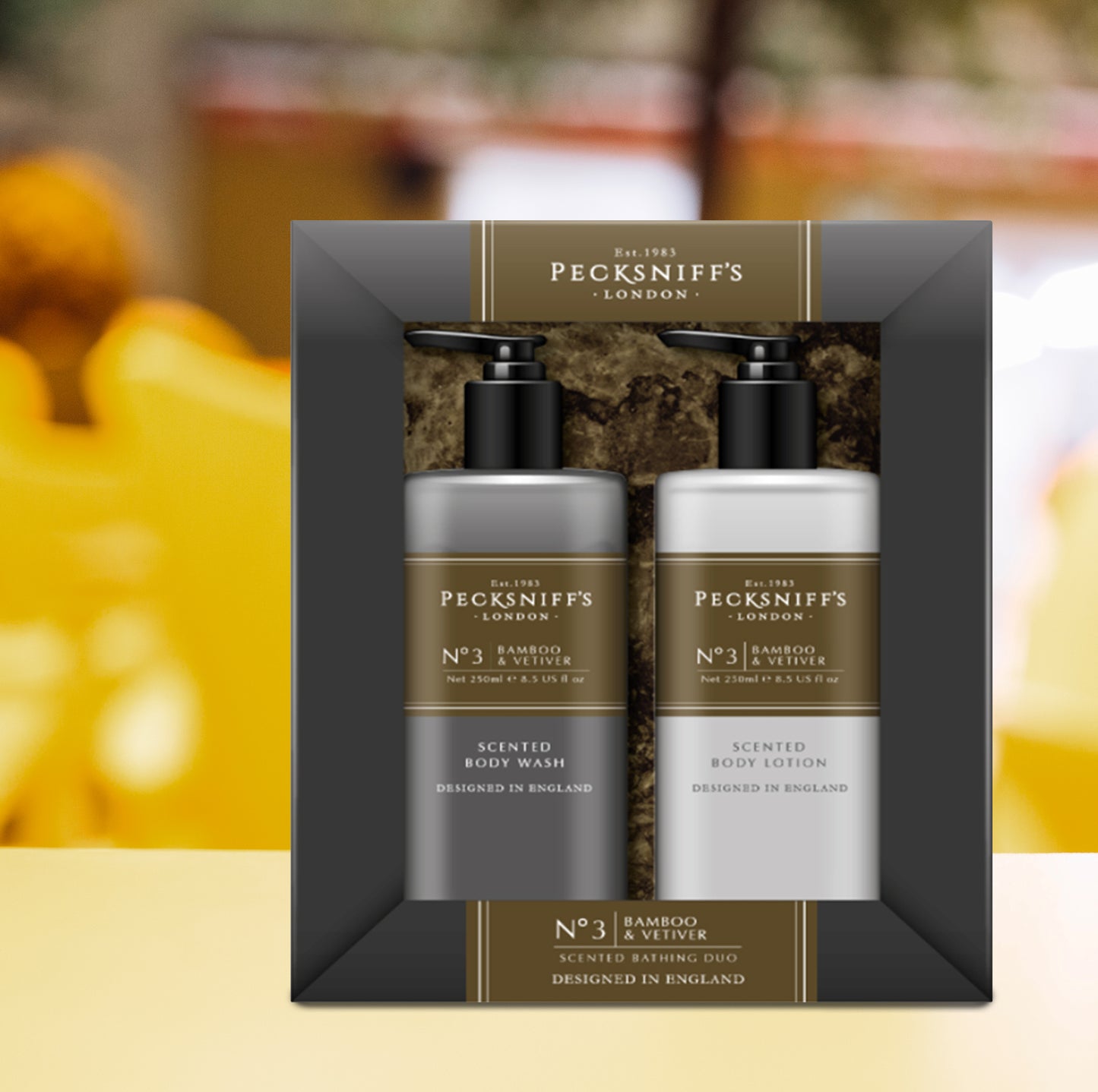 Pecksniffs Mens Bathing Duo Collection – Bamboo & Vetiver Scented Body Wash and Body Lotion Gift Set, 2 x 250ml