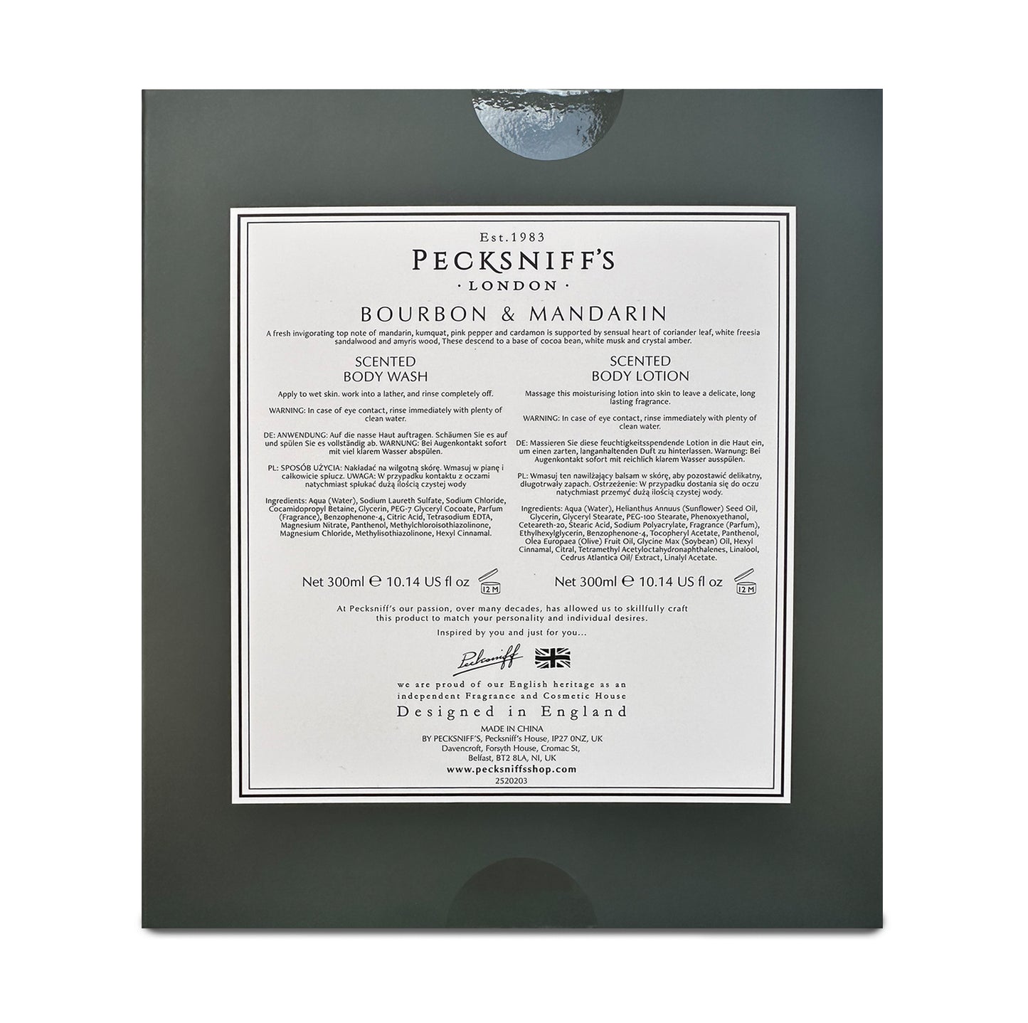 Pecksniffs Mens Bathing Duo Collection – Bourbon & Mandarin Scented Body Wash and Body Lotion Gift Set, 2 x 250ml