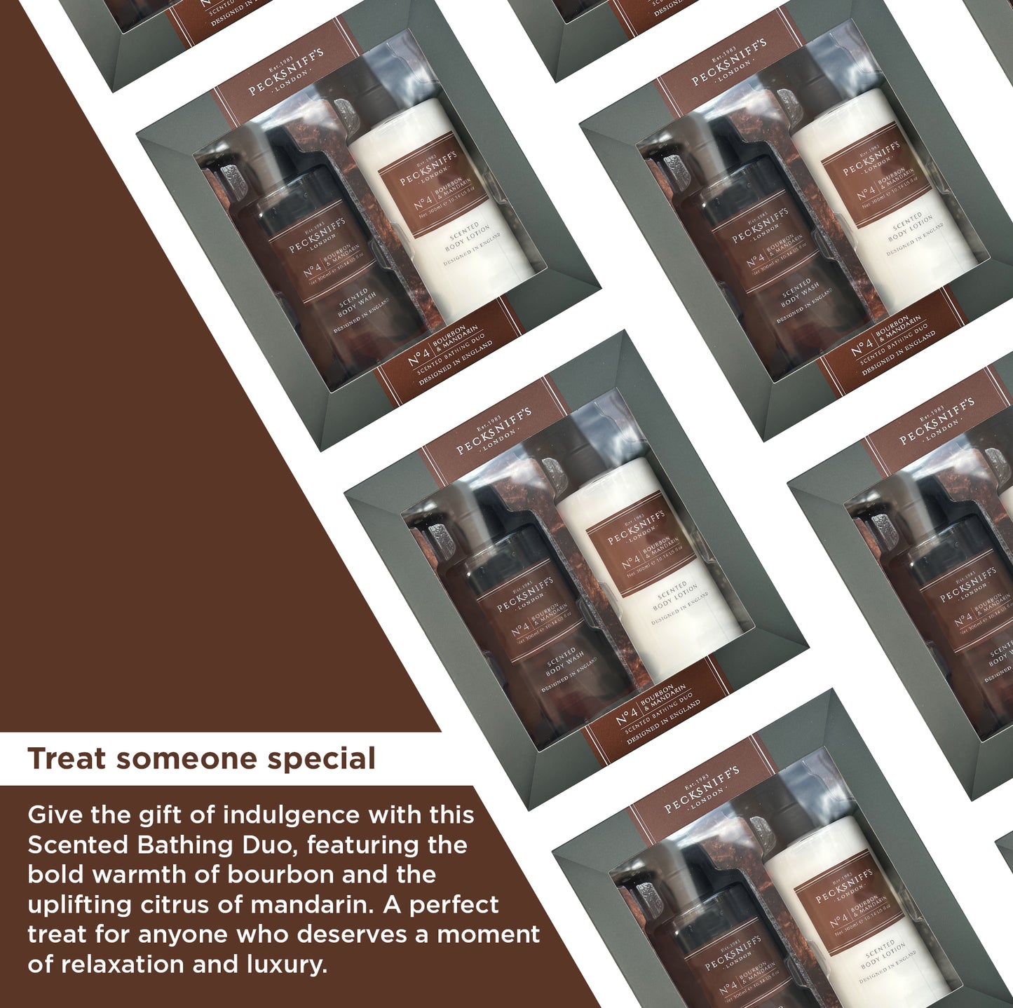 Pecksniffs Mens Bathing Duo Collection – Bourbon & Mandarin Scented Body Wash and Body Lotion Gift Set, 2 x 250ml