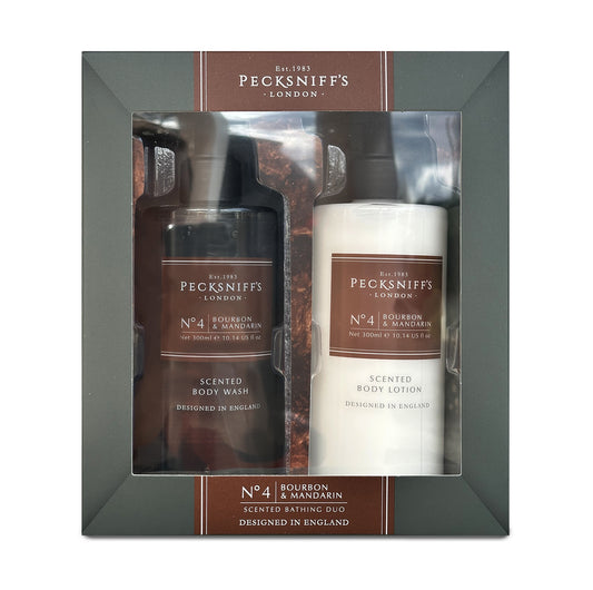 Pecksniffs Mens Bathing Duo Collection – Bourbon & Mandarin Scented Body Wash and Body Lotion Gift Set, 2 x 250ml