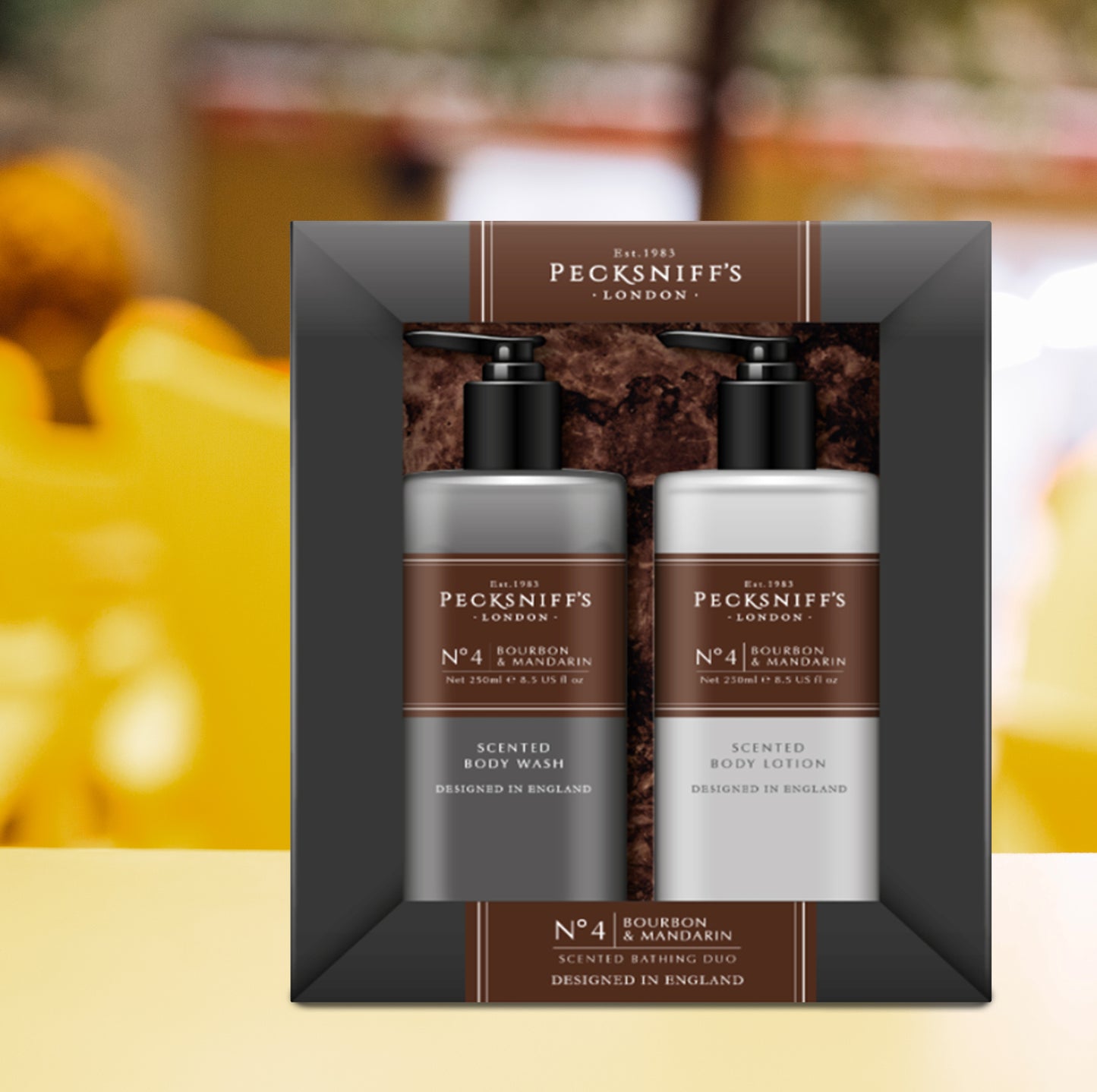 Pecksniffs Mens Bathing Duo Collection – Bourbon & Mandarin Scented Body Wash and Body Lotion Gift Set, 2 x 250ml