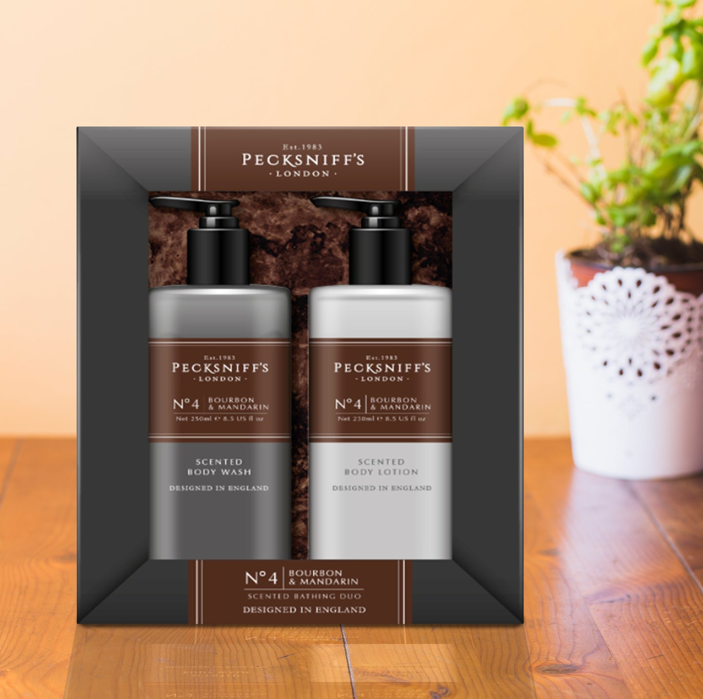 Pecksniffs Mens Bathing Duo Collection – Bourbon & Mandarin Scented Body Wash and Body Lotion Gift Set, 2 x 250ml