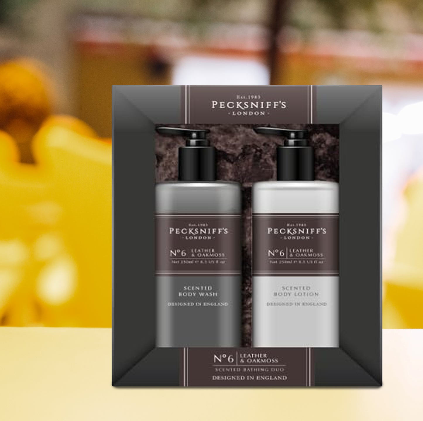 Pecksniffs Mens Bathing Duo Collection – Leather & Oakmoss Scented Body Wash and Body Lotion Gift Set, 2 x 250ml