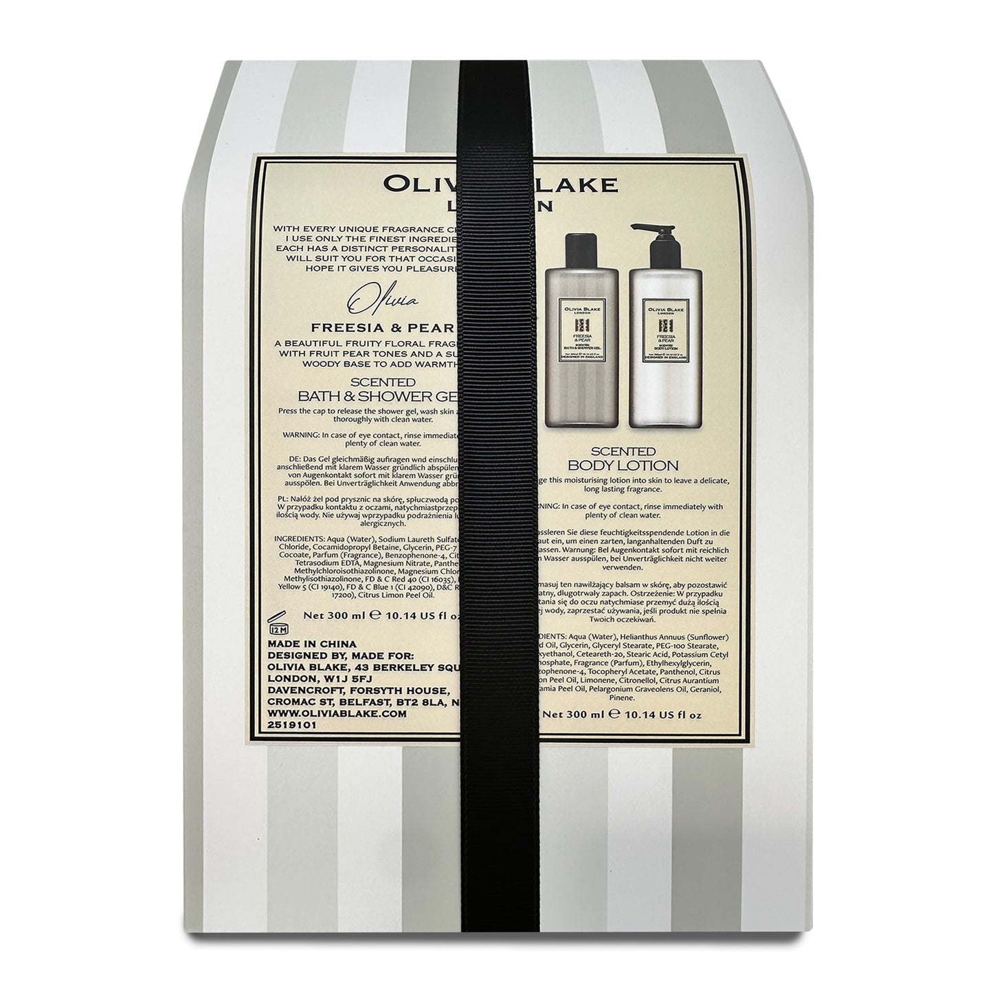 Olivia Blake Freesia & Pear Bathing Collection Gift Set, Luxurious Bath & Body Essentials in Elegant Keepsake Box, Includes Shower Gel and Body Lotion, Designed in England, 300ml/10.14 fl oz