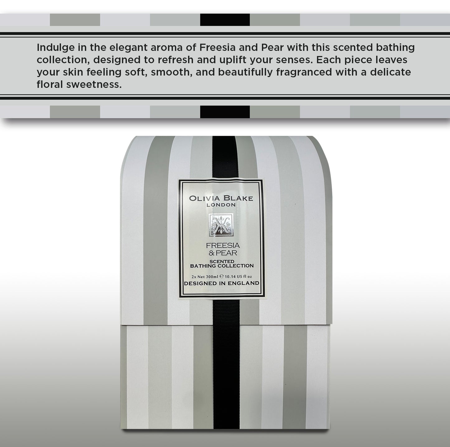 Olivia Blake Freesia & Pear Bathing Collection Gift Set, Luxurious Bath & Body Essentials in Elegant Keepsake Box, Includes Shower Gel and Body Lotion, Designed in England, 300ml/10.14 fl oz