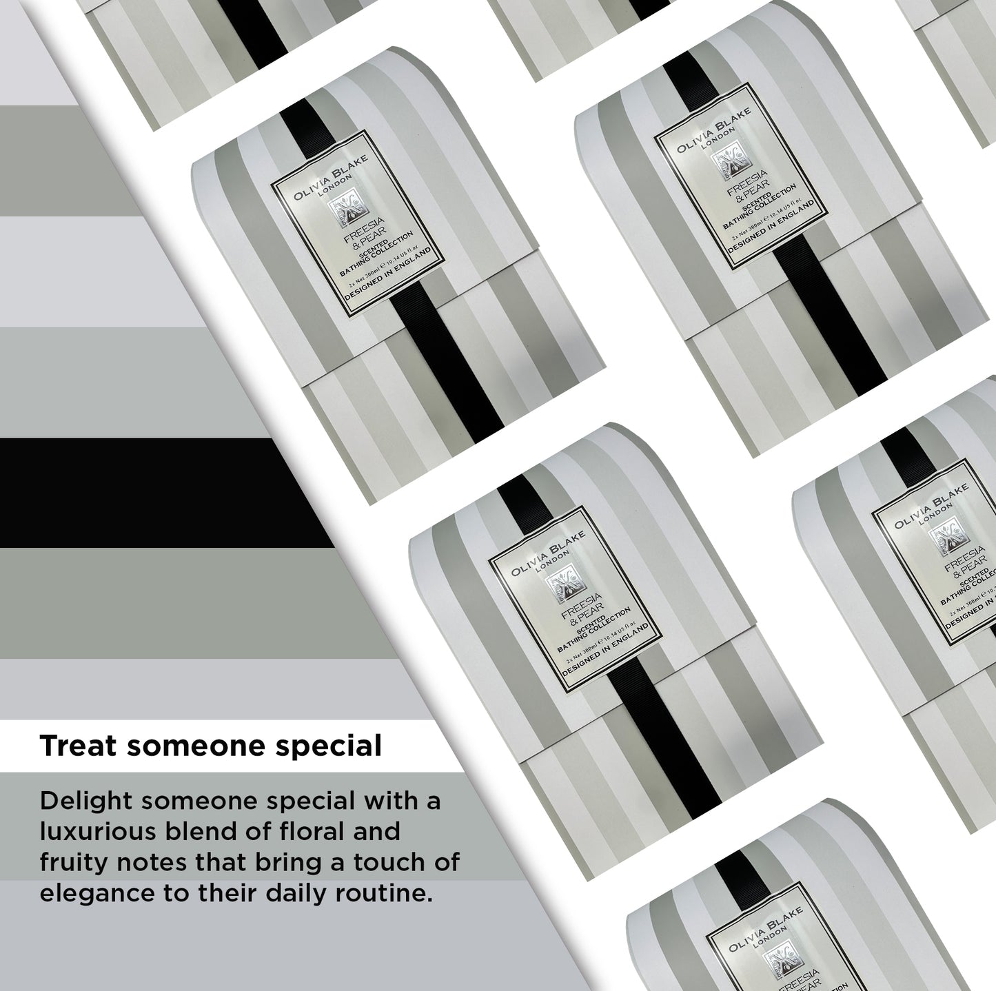 Olivia Blake Freesia & Pear Bathing Collection Gift Set, Luxurious Bath & Body Essentials in Elegant Keepsake Box, Includes Shower Gel and Body Lotion, Designed in England, 300ml/10.14 fl oz