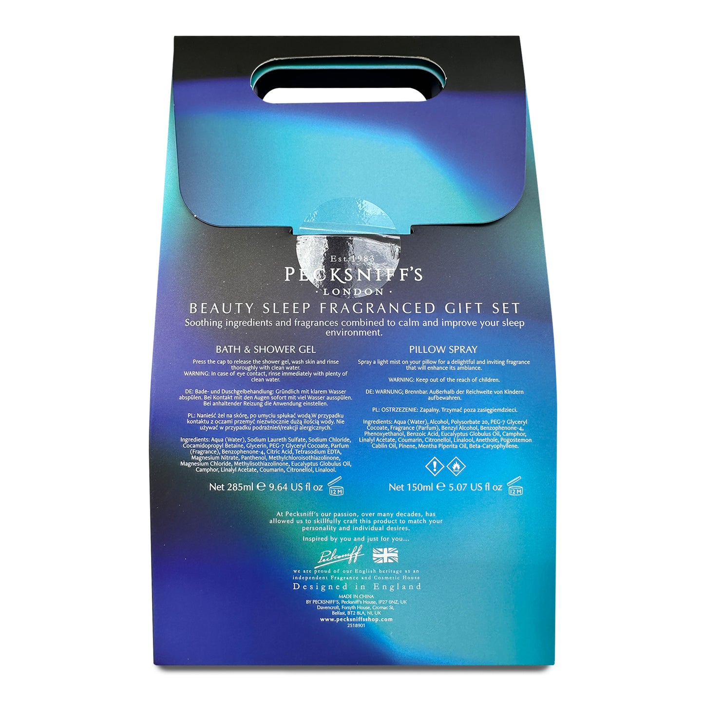 Pecksniff's Sleep Therapy Duo Gift Set – Beauty Sleep Bath & Shower Gel 300 ml & Pillow Spray 100 ml – Relaxing Aromatherapy for Restful Nights