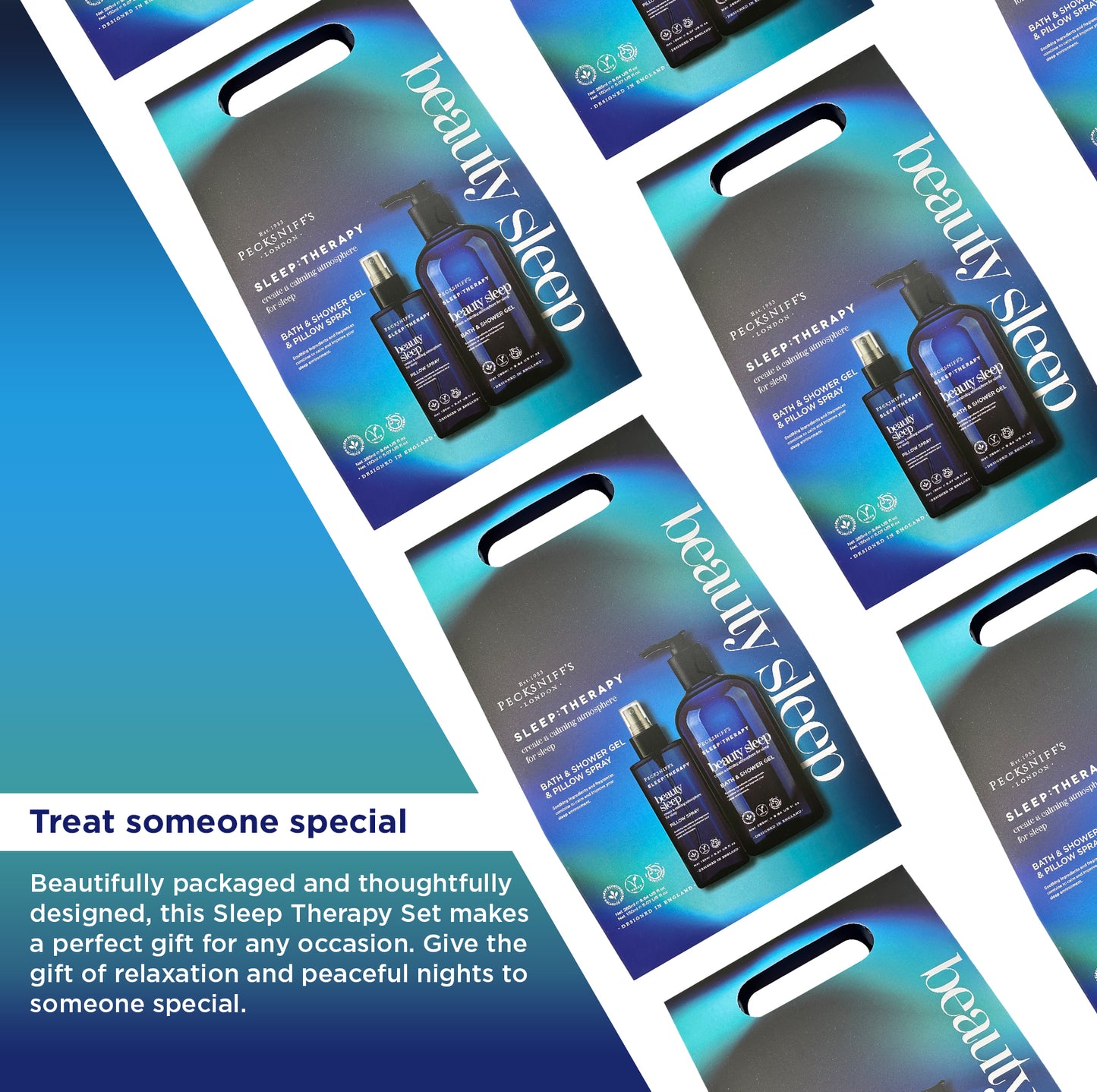 Pecksniff's Sleep Therapy Duo Gift Set – Beauty Sleep Bath & Shower Gel 300 ml & Pillow Spray 100 ml – Relaxing Aromatherapy for Restful Nights