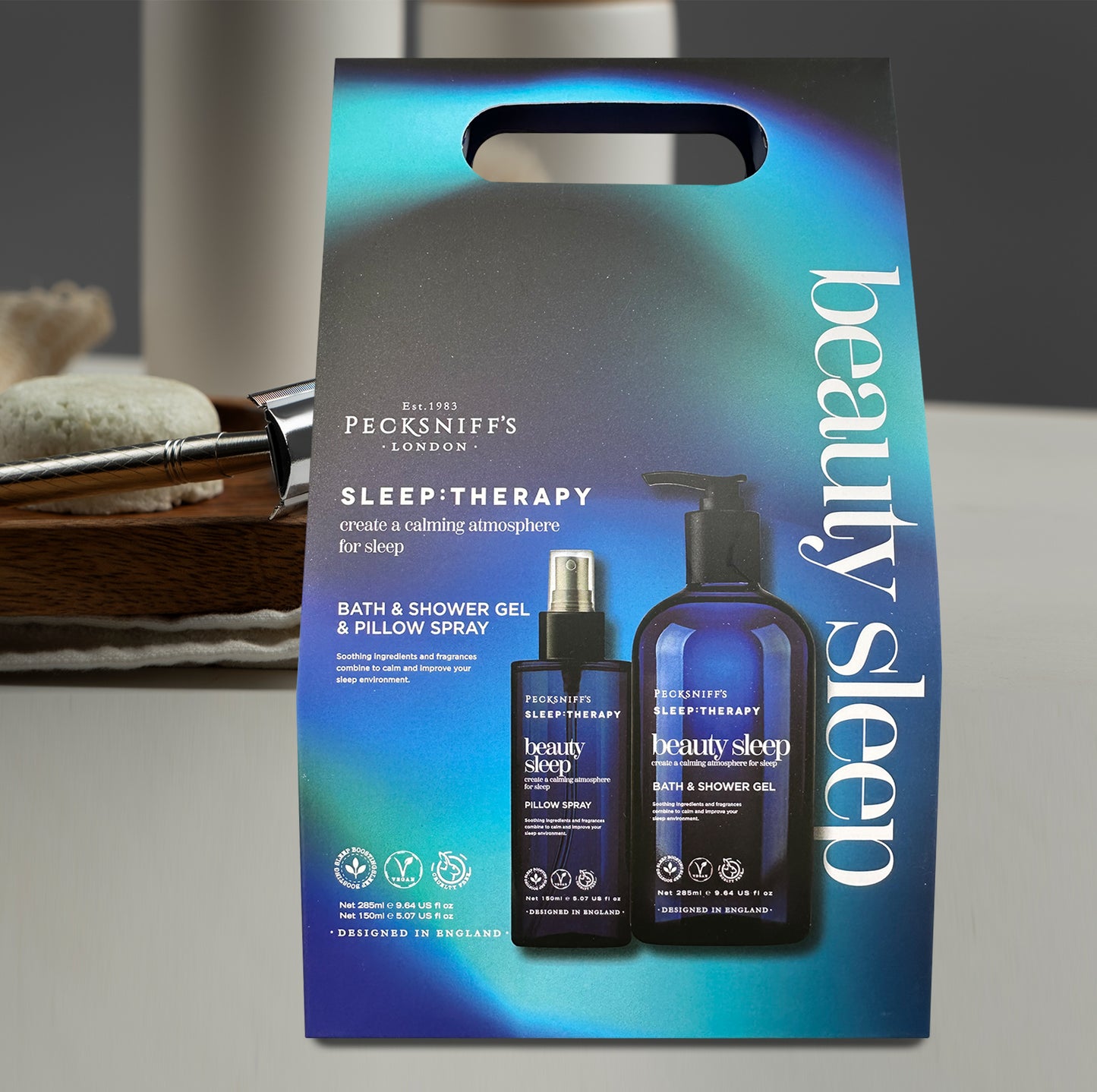 Pecksniff's Sleep Therapy Duo Gift Set – Beauty Sleep Bath & Shower Gel 300 ml & Pillow Spray 100 ml – Relaxing Aromatherapy for Restful Nights