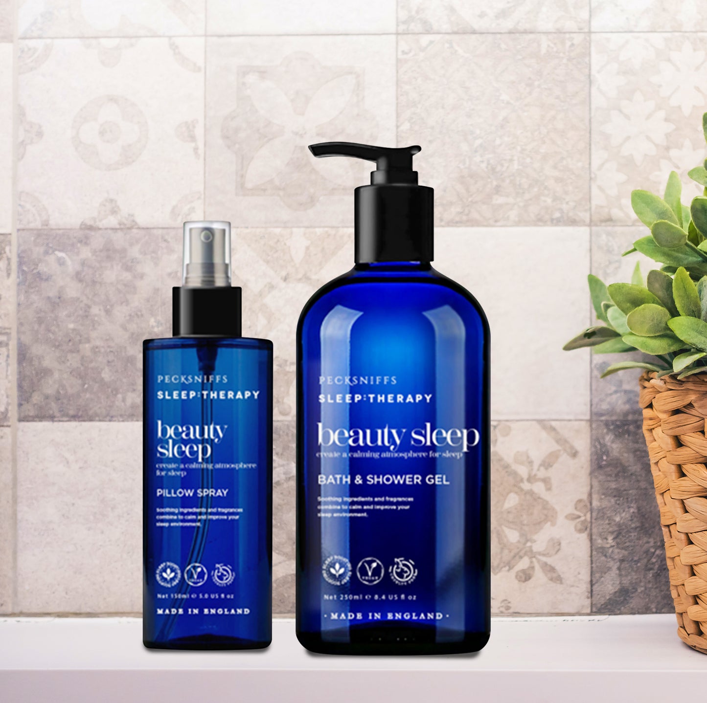 Pecksniff's Sleep Therapy Duo Gift Set – Beauty Sleep Bath & Shower Gel 300 ml & Pillow Spray 100 ml – Relaxing Aromatherapy for Restful Nights