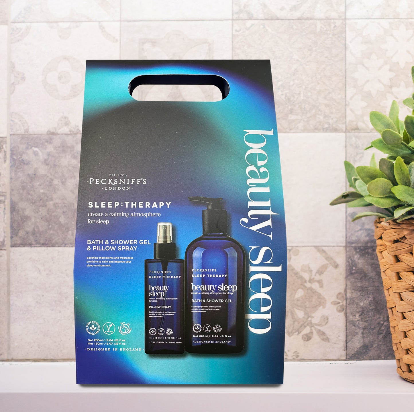 Pecksniff's Sleep Therapy Duo Gift Set – Beauty Sleep Bath & Shower Gel 300 ml & Pillow Spray 100 ml – Relaxing Aromatherapy for Restful Nights