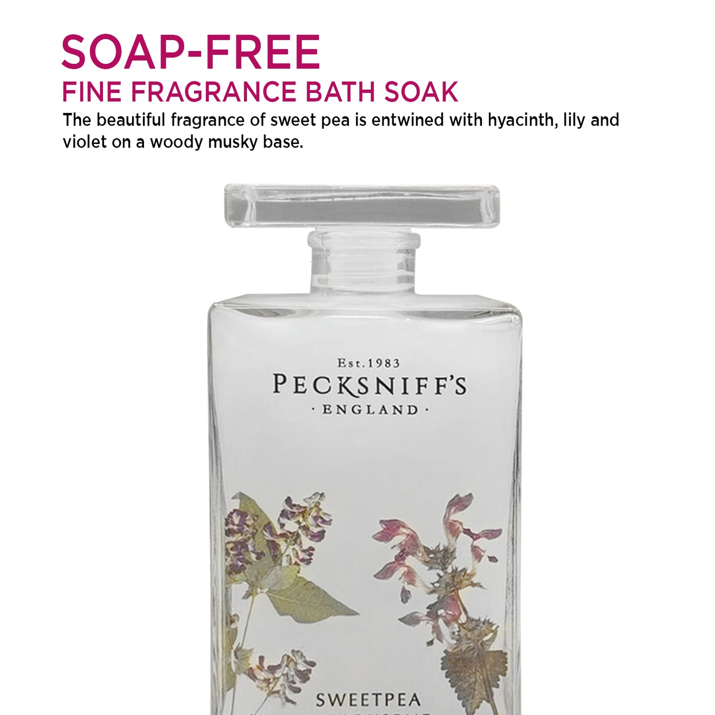 Pecksniffs Sweat Pea & Larkspur Bath Soak Decanter | 500ml/16.9 Fl Oz