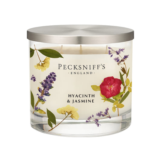 Pecksniff’s 3 Wick Candle – Jasmine & Hyacinth, 550 g / 19.4 oz – Long Lasting Burn, Elegant Home Decor & Relaxing Ambiance