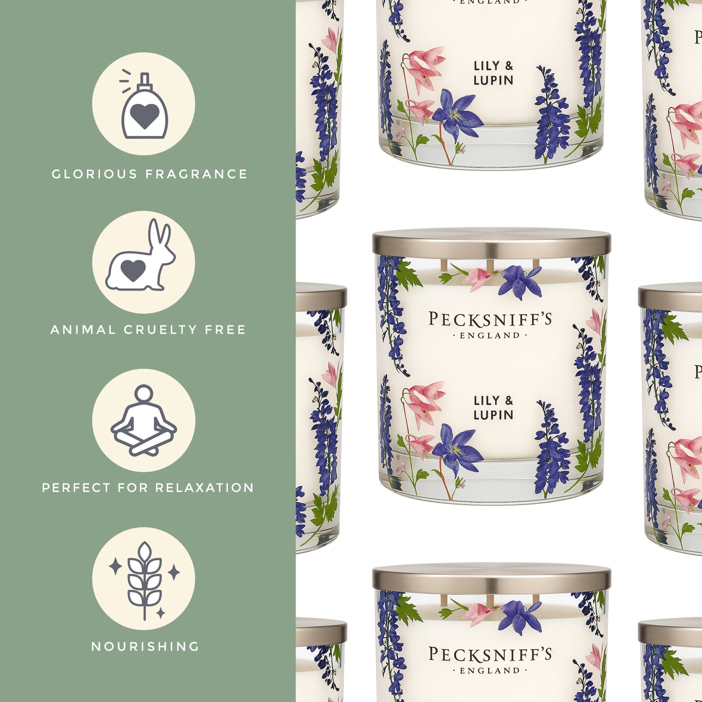 Pecksniff’s 3 Wick Candle – Lily & Lupin, 550 g / 19.4 oz – Long Lasting Burn, Elegant Home Decor & Relaxing Ambiance