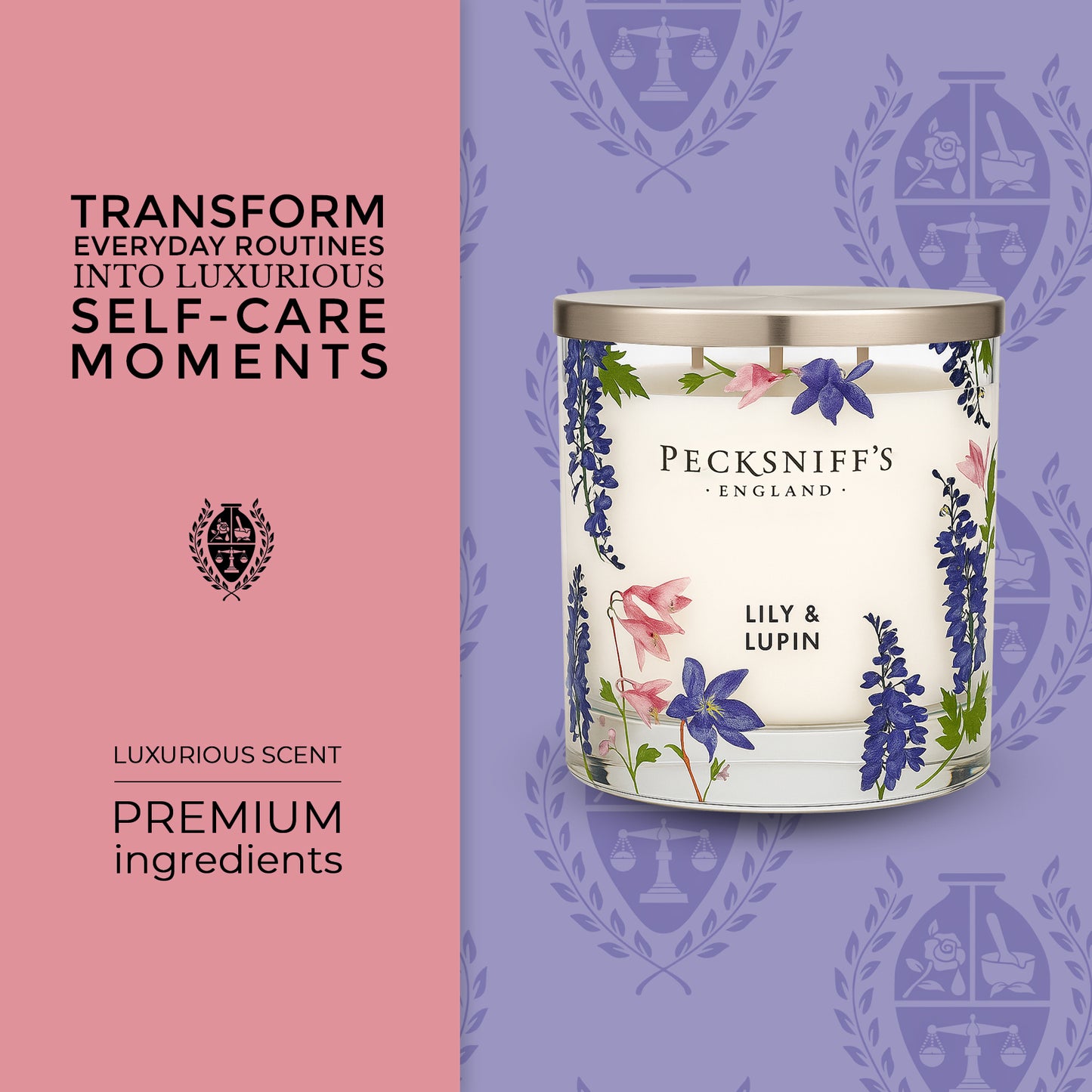 Pecksniff’s 3 Wick Candle – Lily & Lupin, 550 g / 19.4 oz – Long Lasting Burn, Elegant Home Decor & Relaxing Ambiance