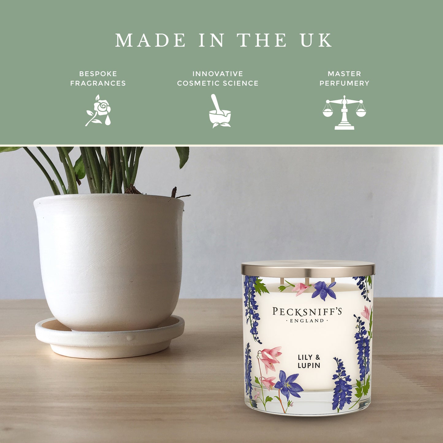 Pecksniff’s 3 Wick Candle – Lily & Lupin, 550 g / 19.4 oz – Long Lasting Burn, Elegant Home Decor & Relaxing Ambiance