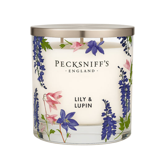 Pecksniff’s 3 Wick Candle – Lily & Lupin, 550 g / 19.4 oz – Long Lasting Burn, Elegant Home Decor & Relaxing Ambiance