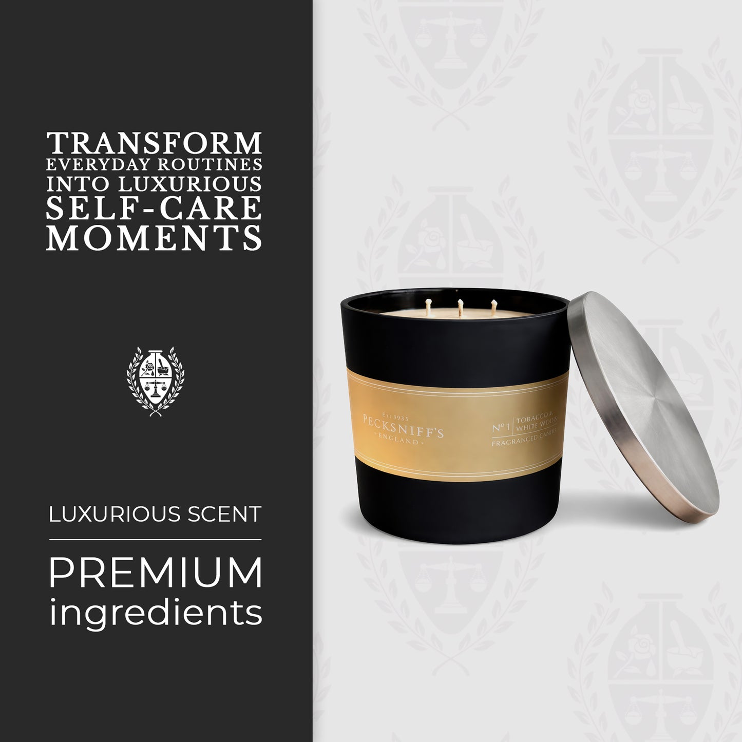 Pecksniffs Tobacco & White Wood Candle | 3 Wicks, 515g /18.16oz
