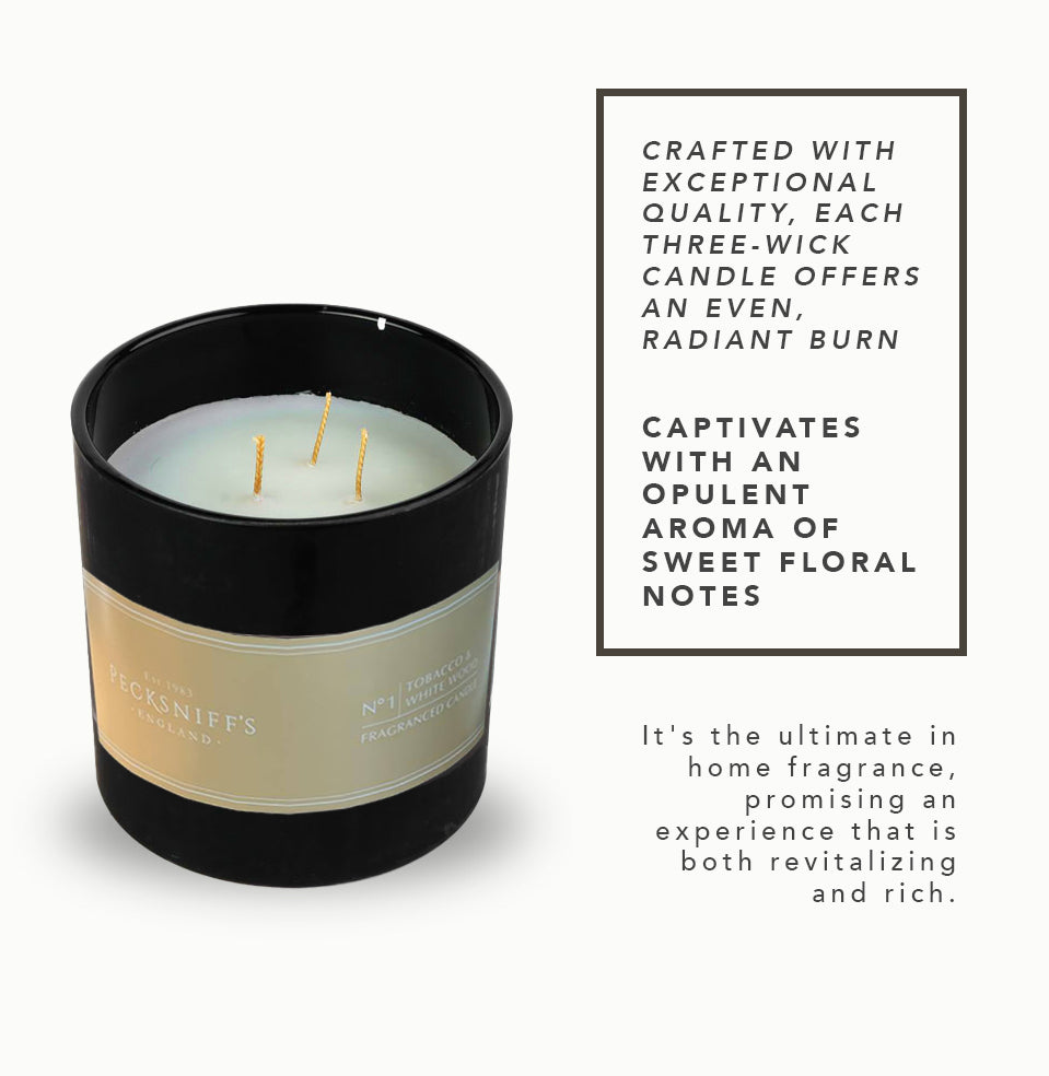 Pecksniffs Black Tobacco & White Wood Scented Candle | 3 Wicks, 283g/9.9oz