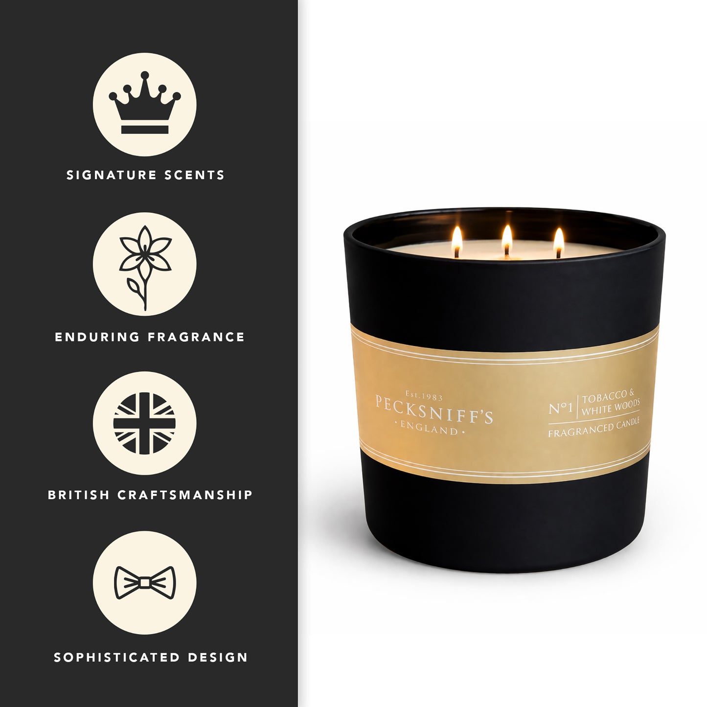 Pecksniffs Tobacco & White Wood Candle | 3 Wicks, 515g /18.16oz