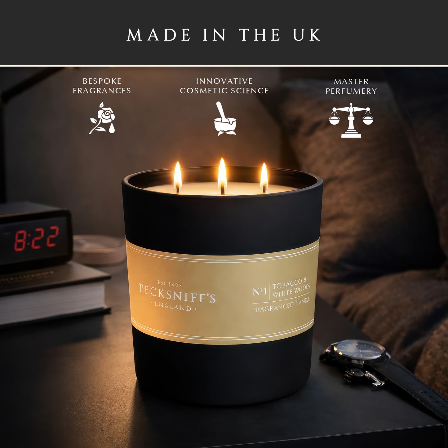 Pecksniffs Tobacco & White Wood Candle | 3 Wicks, 515g /18.16oz