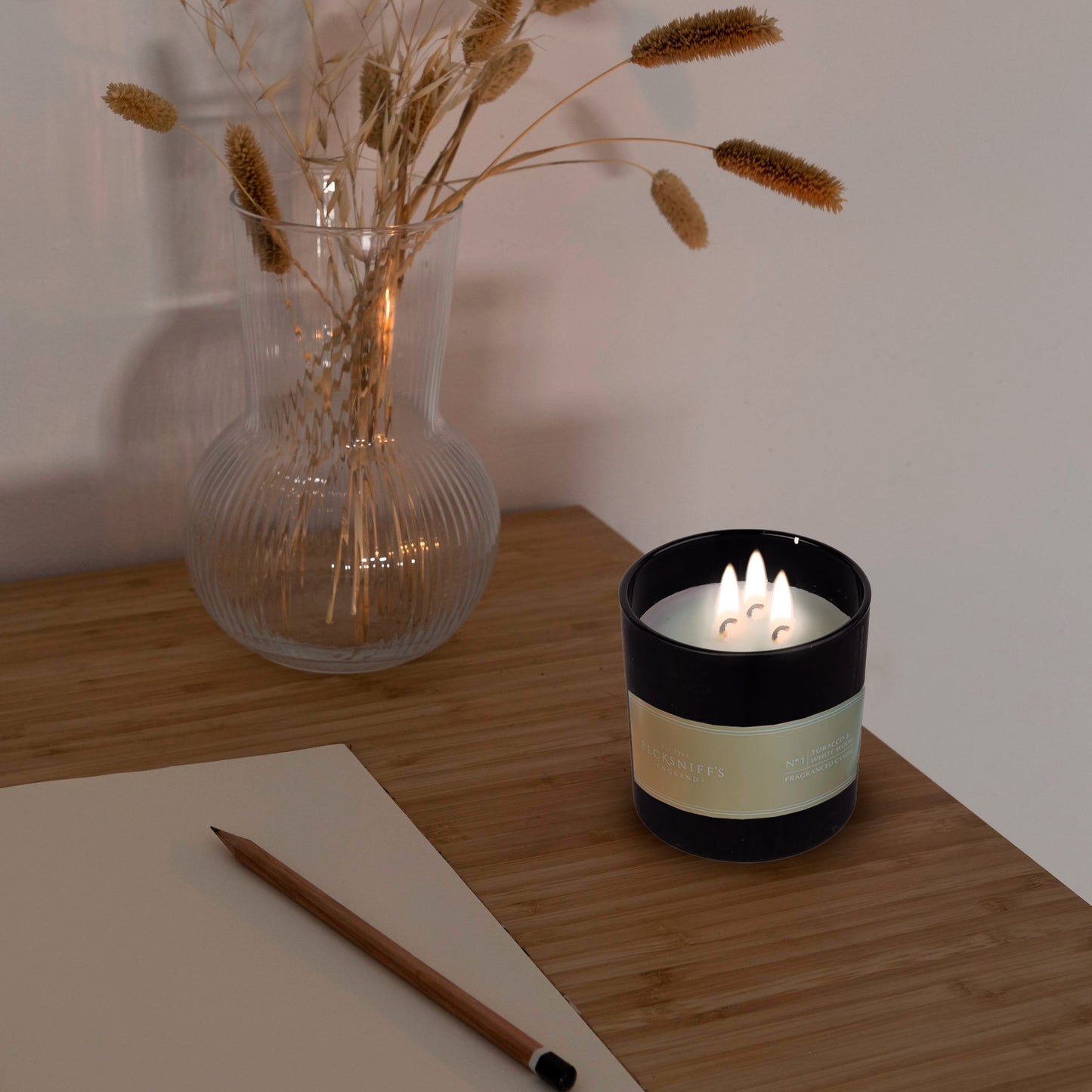 Pecksniffs Black Tobacco & White Wood Scented Candle | 3 Wicks, 283g/9.9oz