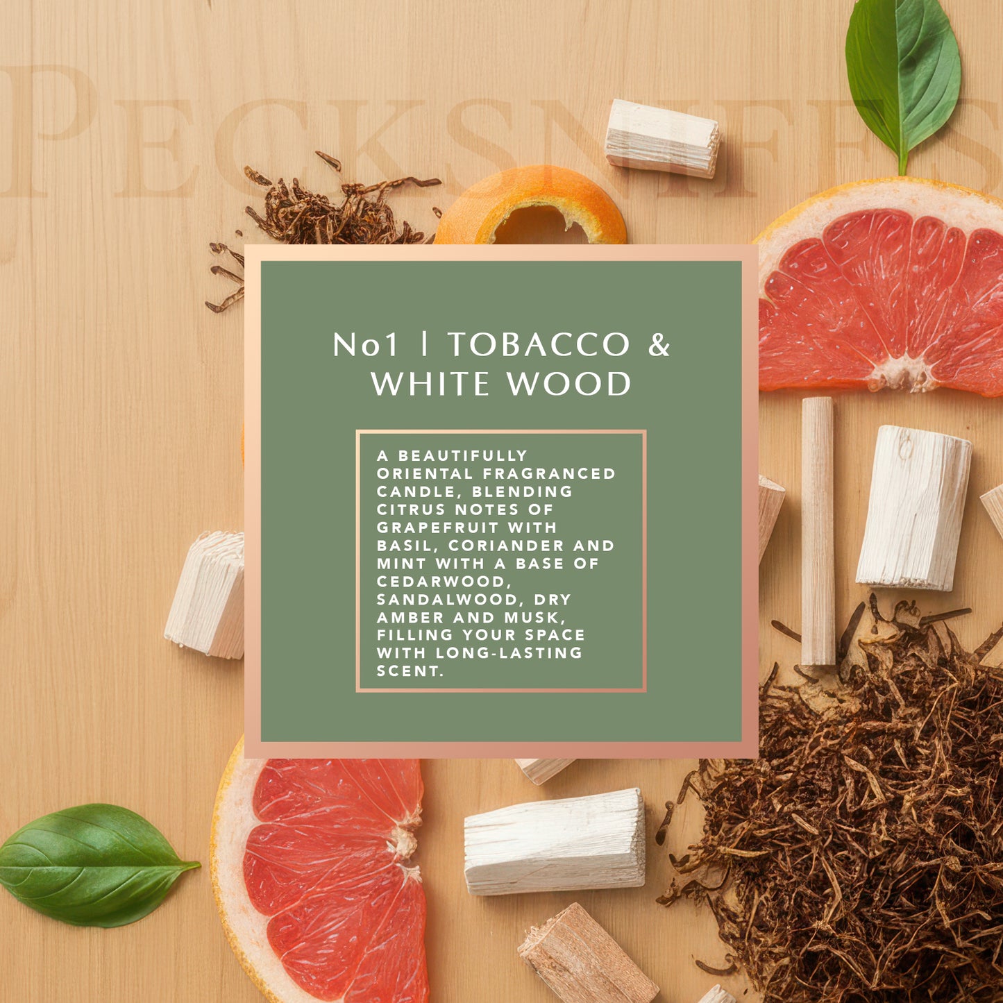 Pecksniff’s Tobacco & White Wood Scented Candle – 1 Wick, 184 g/6.49 oz – Oriental Luxury Fragrance – Black Glass Vessel – Made in England