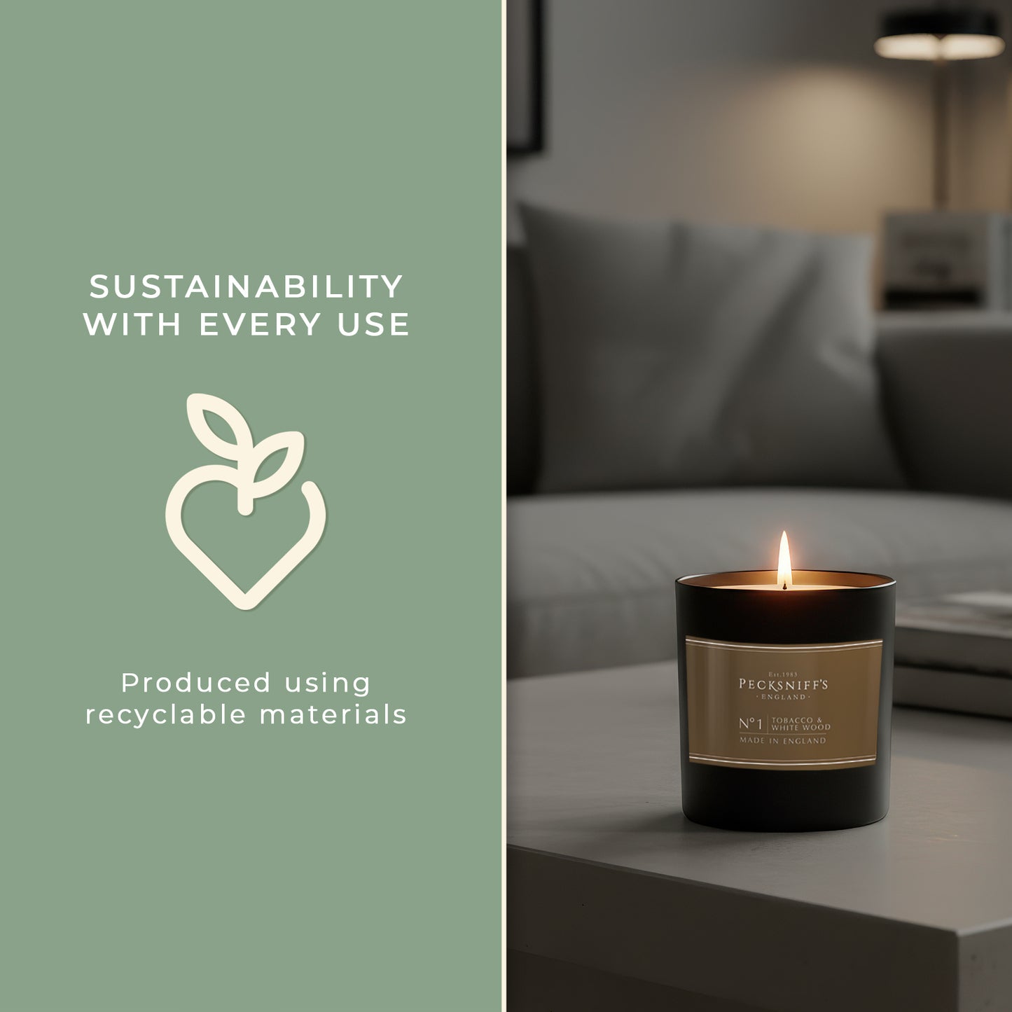 Pecksniff’s Tobacco & White Wood Scented Candle – 1 Wick, 184 g/6.49 oz – Oriental Luxury Fragrance – Black Glass Vessel – Made in England