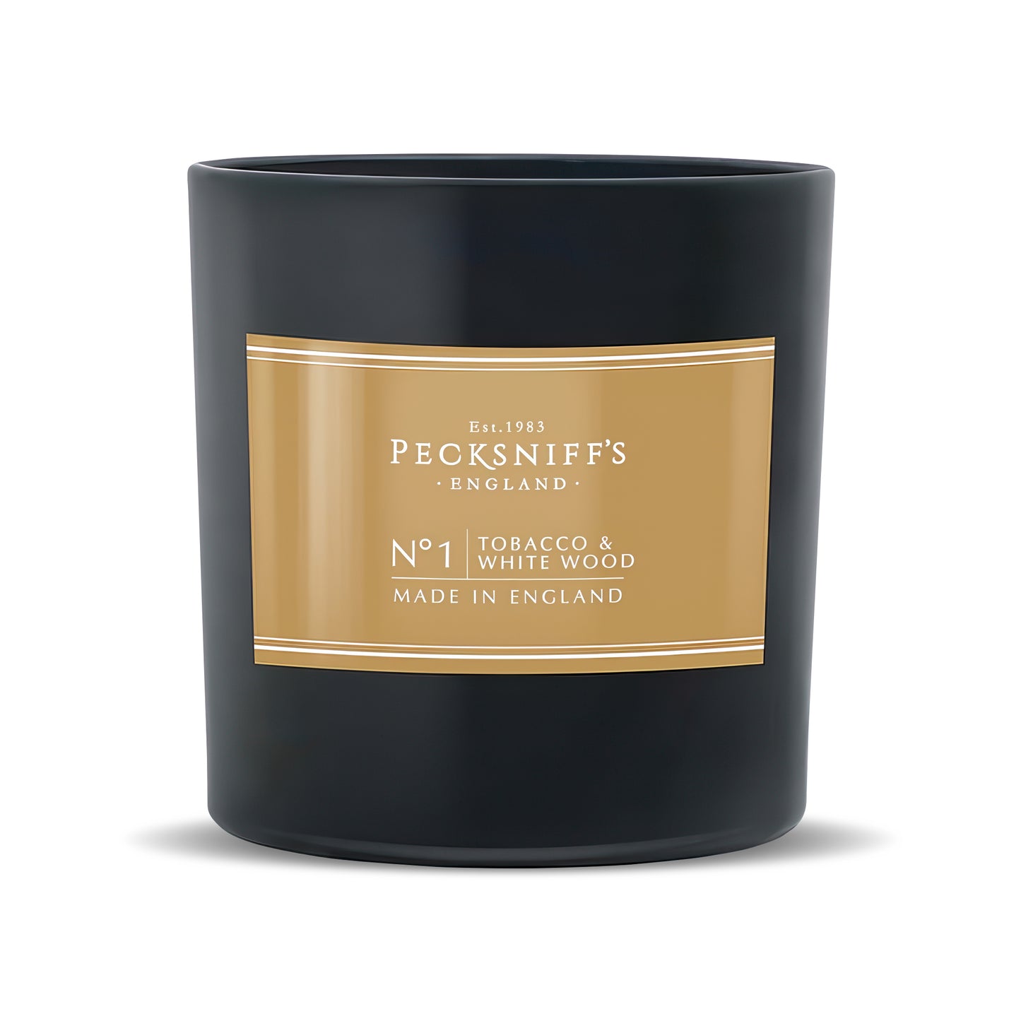 Pecksniff’s Tobacco & White Wood Scented Candle – 1 Wick, 184 g/6.49 oz – Oriental Luxury Fragrance – Black Glass Vessel – Made in England