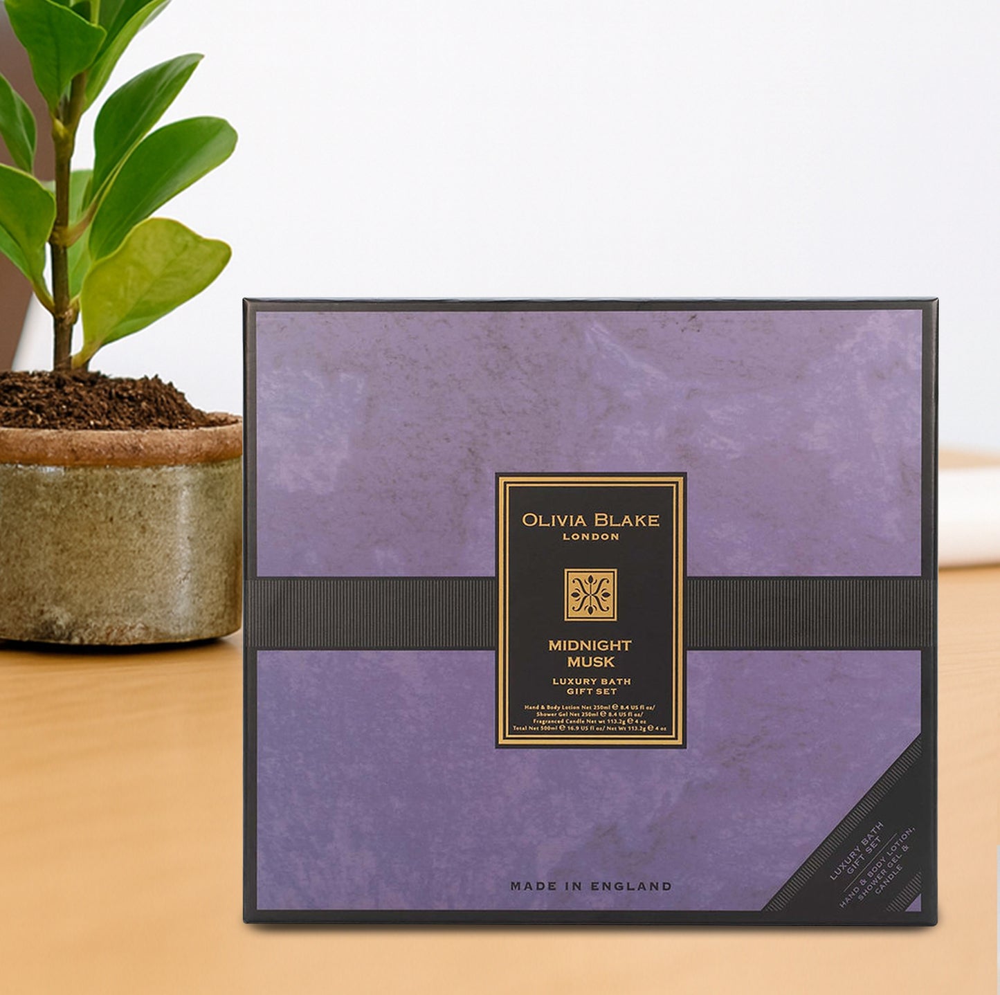 Olivia Blake Midnight Musk Trio Gift Set – Luxury Bath & Shower Gel 250ml, Hand & Body Lotion 250ml, Fragranced Candle 100ml – Elegant Home & Body Collection, Made in London