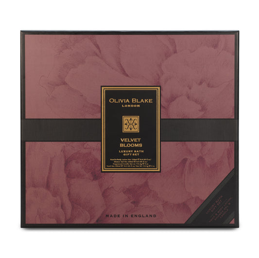 Olivia Blake Velvet Blooms Trio Gift Set – Luxury Bath & Shower Gel 250ml, Hand & Body Lotion 250ml, Fragranced Candle 100ml – Elegant Home & Body Collection, Made in London