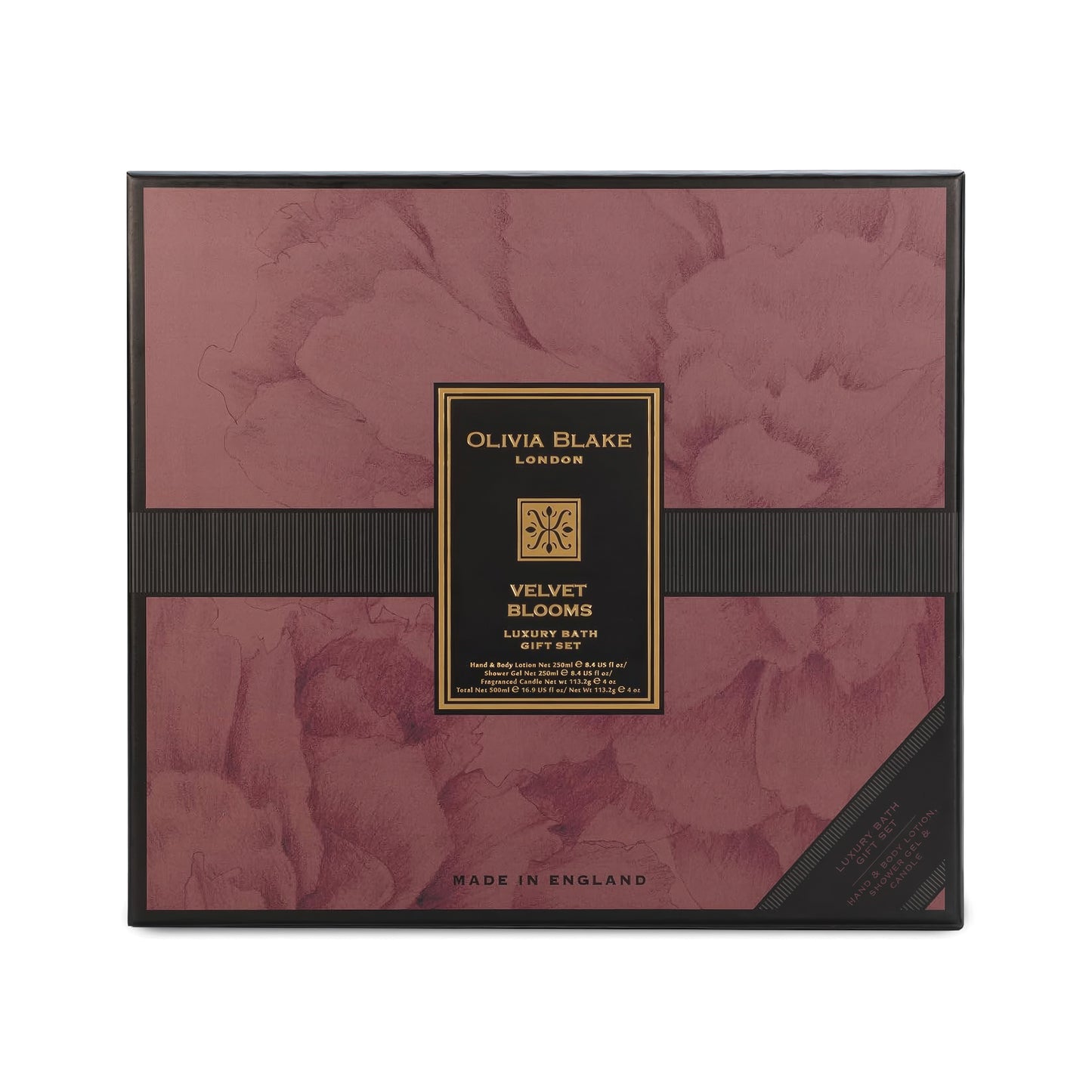 Olivia Blake Velvet Blooms Trio Gift Set – Luxury Bath & Shower Gel 250ml, Hand & Body Lotion 250ml, Fragranced Candle 100ml – Elegant Home & Body Collection, Made in London