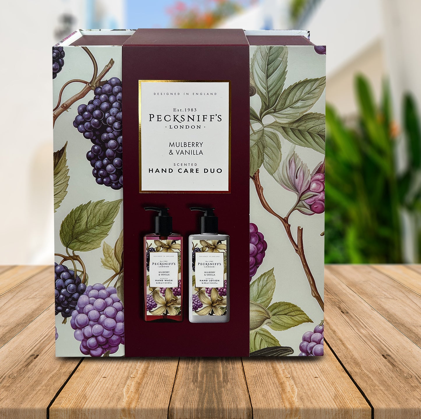 Pecksniff’s Hand Care Duo Gift Set, Mulberry & Vanilla, Hard Box Set with 300ml Hand Wash and 300ml Hand Lotion, Moisturizing Sink Set, Designed in England
