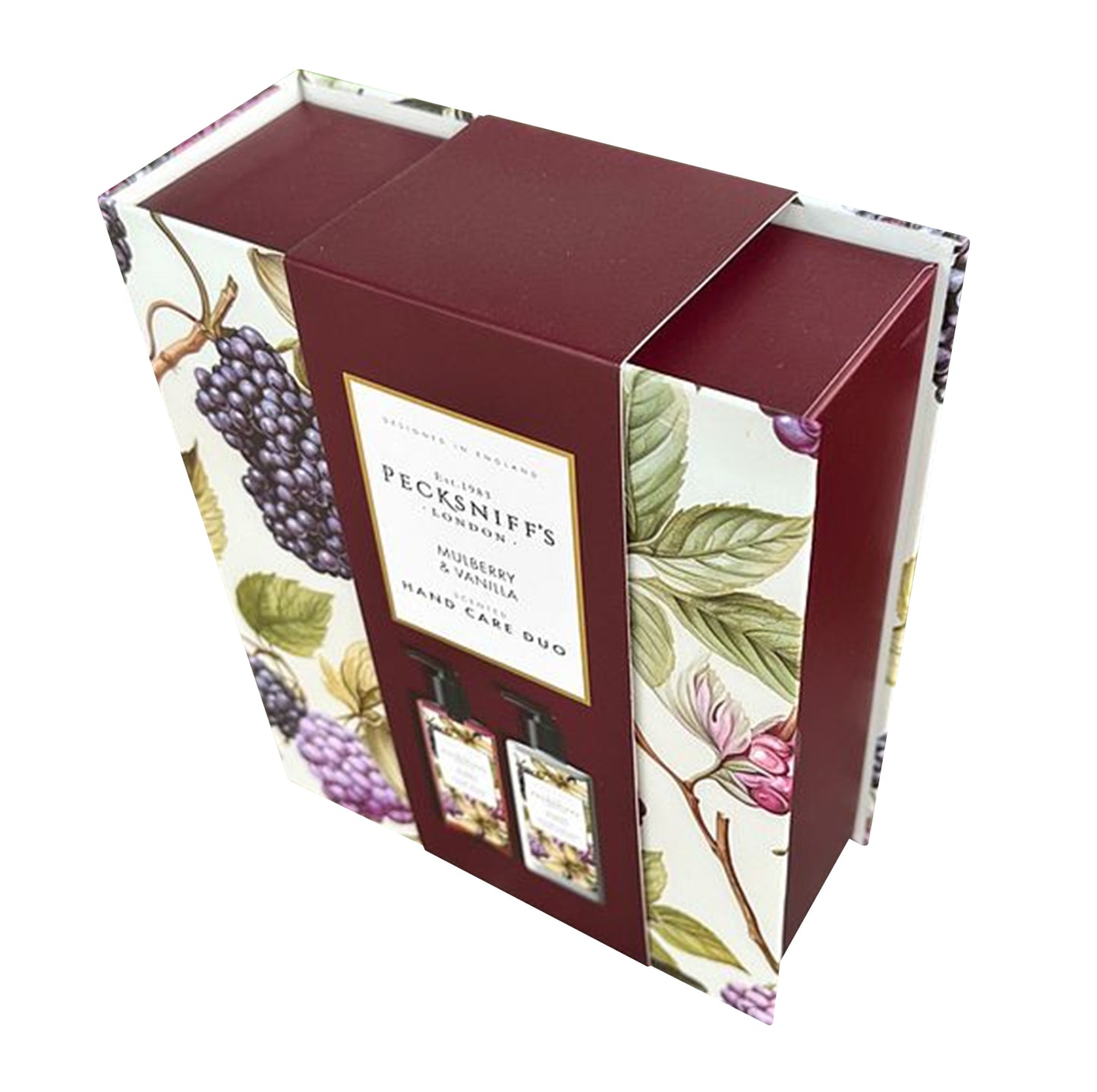 Pecksniff’s Hand Care Duo Gift Set, Mulberry & Vanilla, Hard Box Set with 300ml Hand Wash and 300ml Hand Lotion, Moisturizing Sink Set, Designed in England